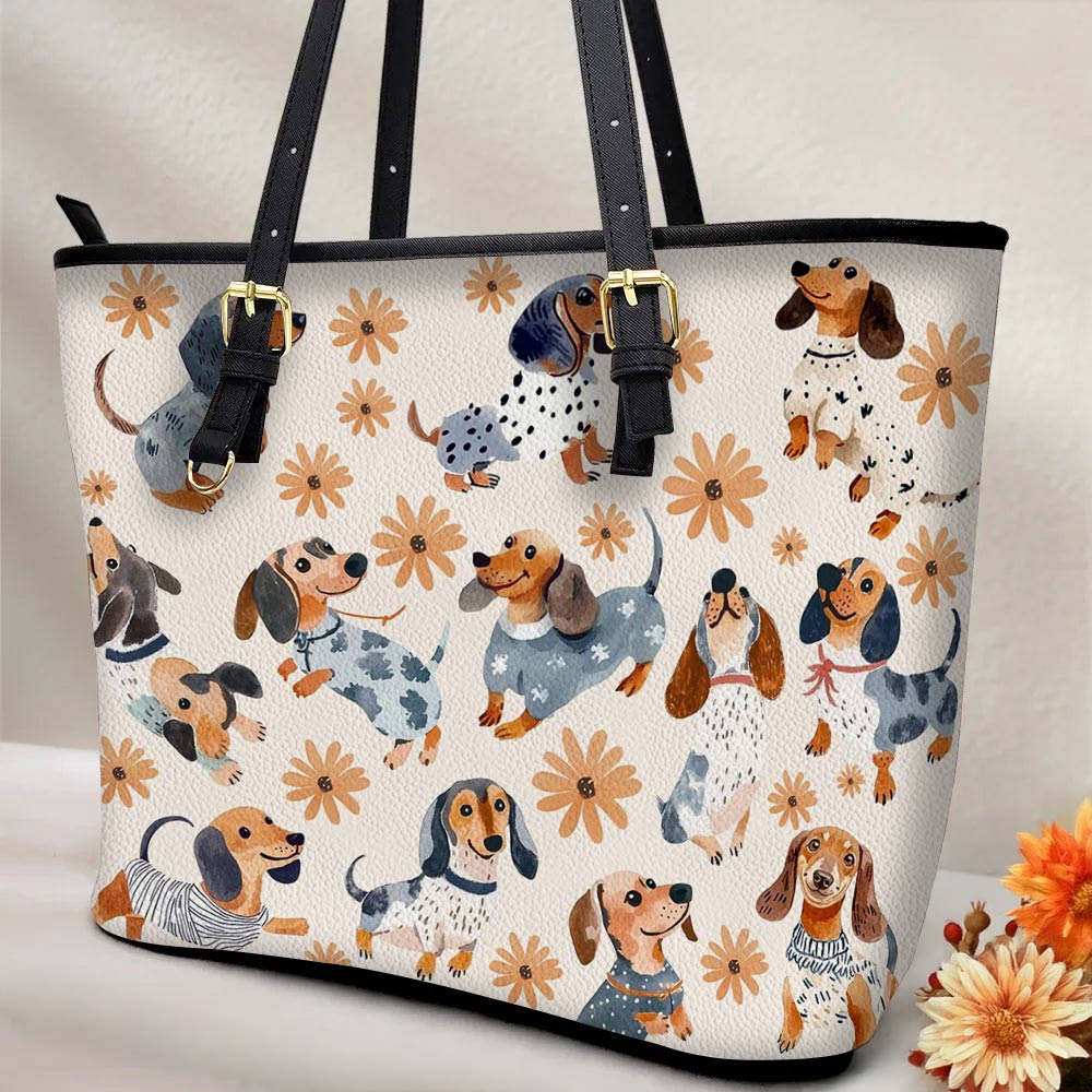 Lorva Dachshund Leather Tote Bag Daisy Doxie