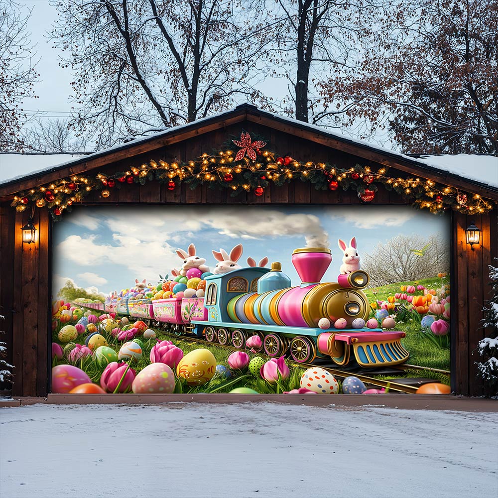 Lorva Easter Garage Door Banner Decoration The Bunny Bloom Train