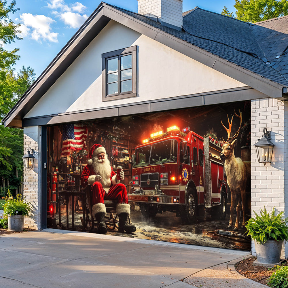 Lorva Garage Door Banner Decoration Christmas Firefighter Garage