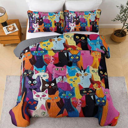 Lorva All Season Quilt 3-Piece Set Colorful Cats