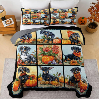Lorva All Season Quilt 3-Piece Set Cozy Dachshund Harvest