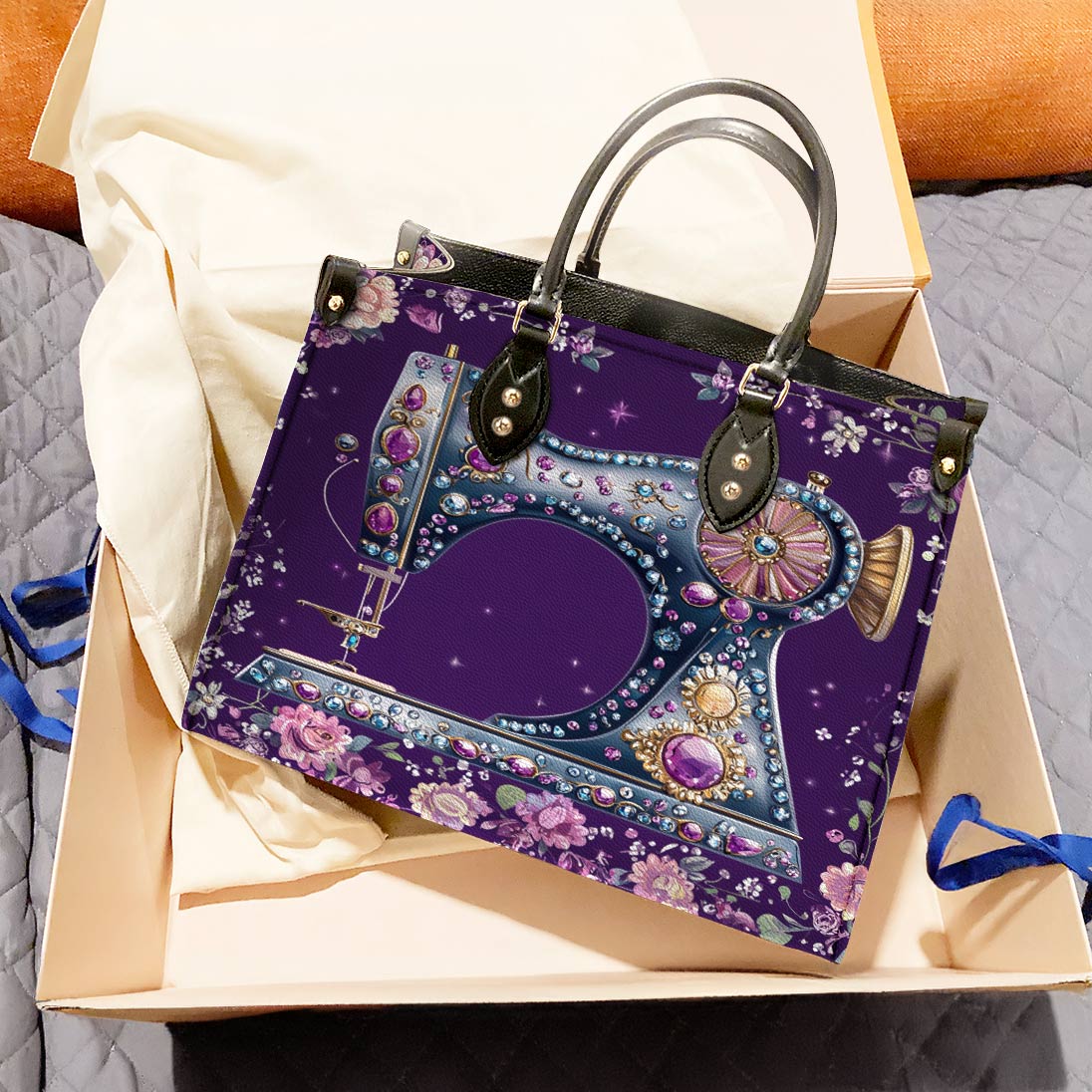 Lorva Sewing Leather Bag Purple Spark