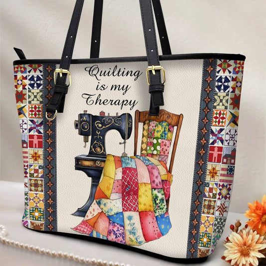 Lorva Leather Tote Bag Quilting Is My Therapy