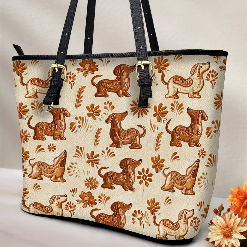 Lorva Leather Tote Bag Cute Dachshund Cake