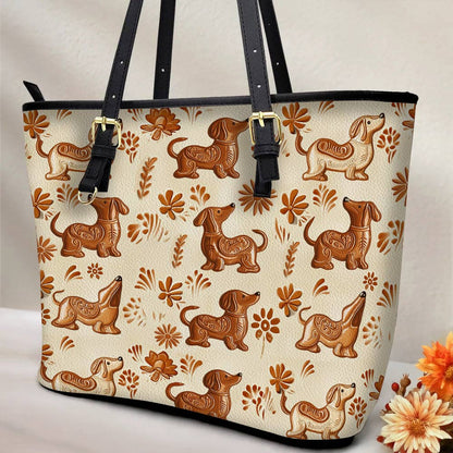 Lorva Leather Tote Bag Cute Dachshund Cake