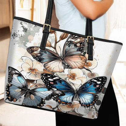 Lorva Leather Tote Bag Charming Orchid Butterflies