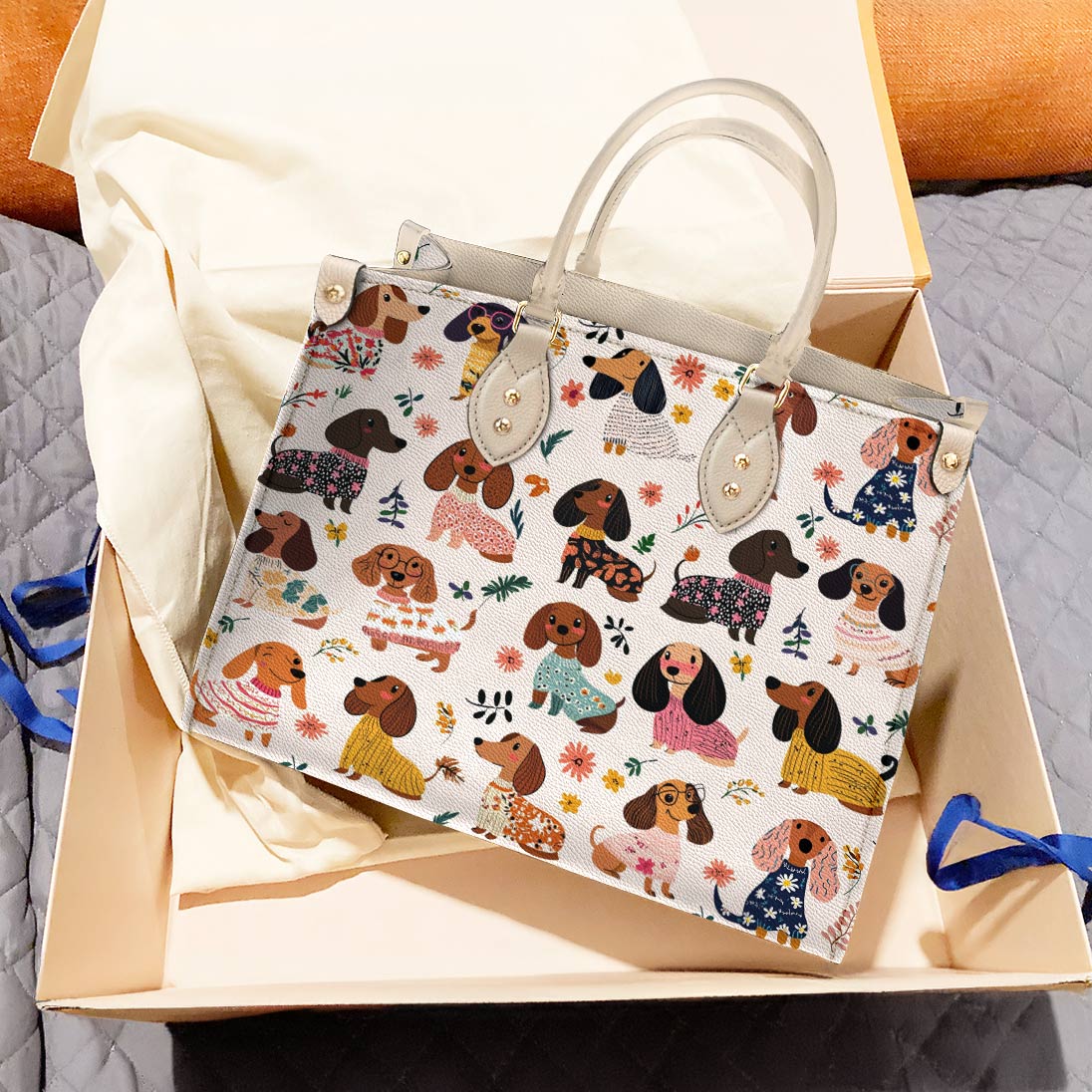 Lorva Dachshund Leather Bag Wagging In Bloom