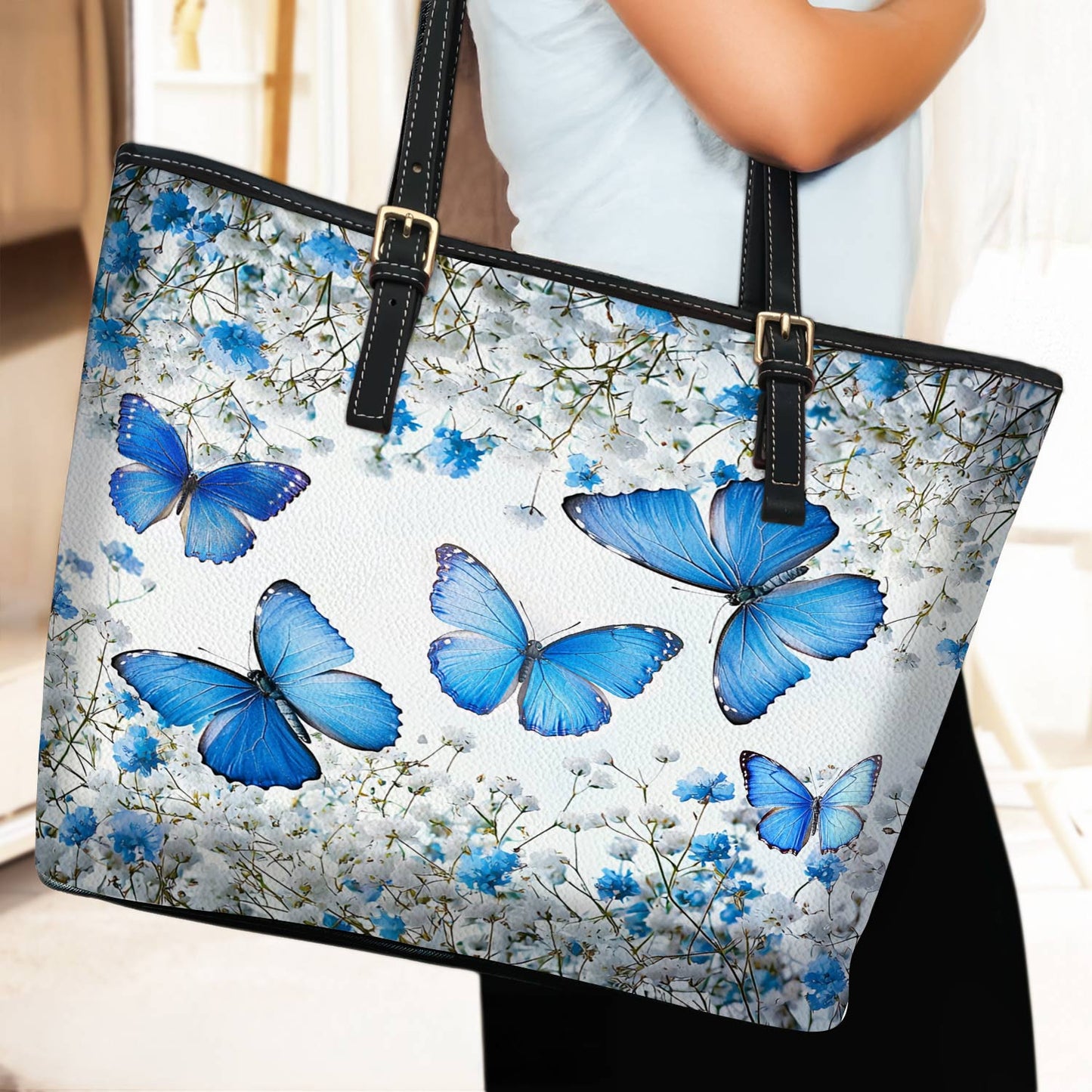 Lorva Butterfly Leather Tote Bag Morning Sky