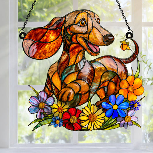 Lorva Dachshund Suncatcher Charming Floral
