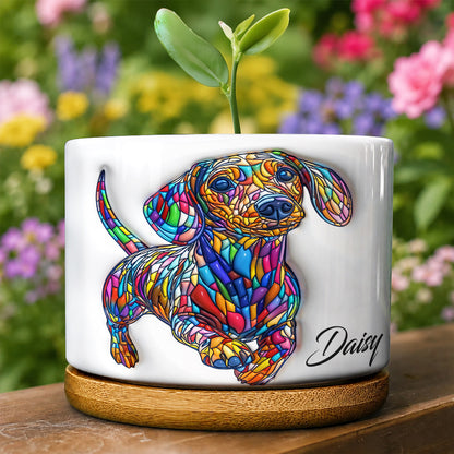 Lorva Dachshund Personalized Flat Print Ceramic Plant Pot Happy