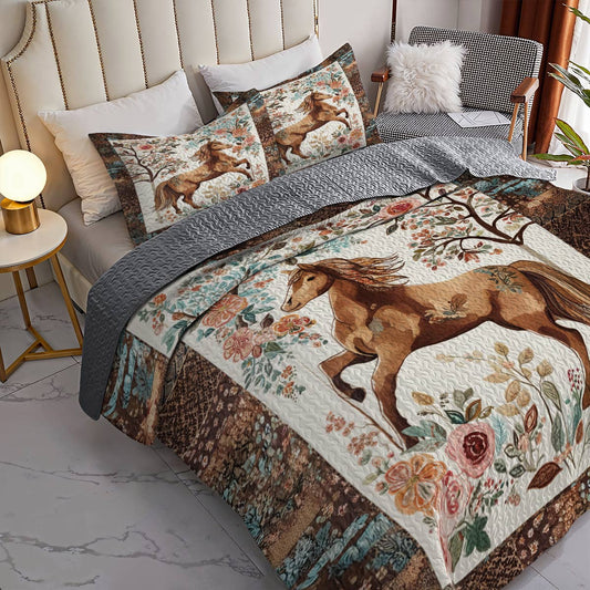 Lorva All Season Quilt 3-Piece Set Rustic Flowers Horses