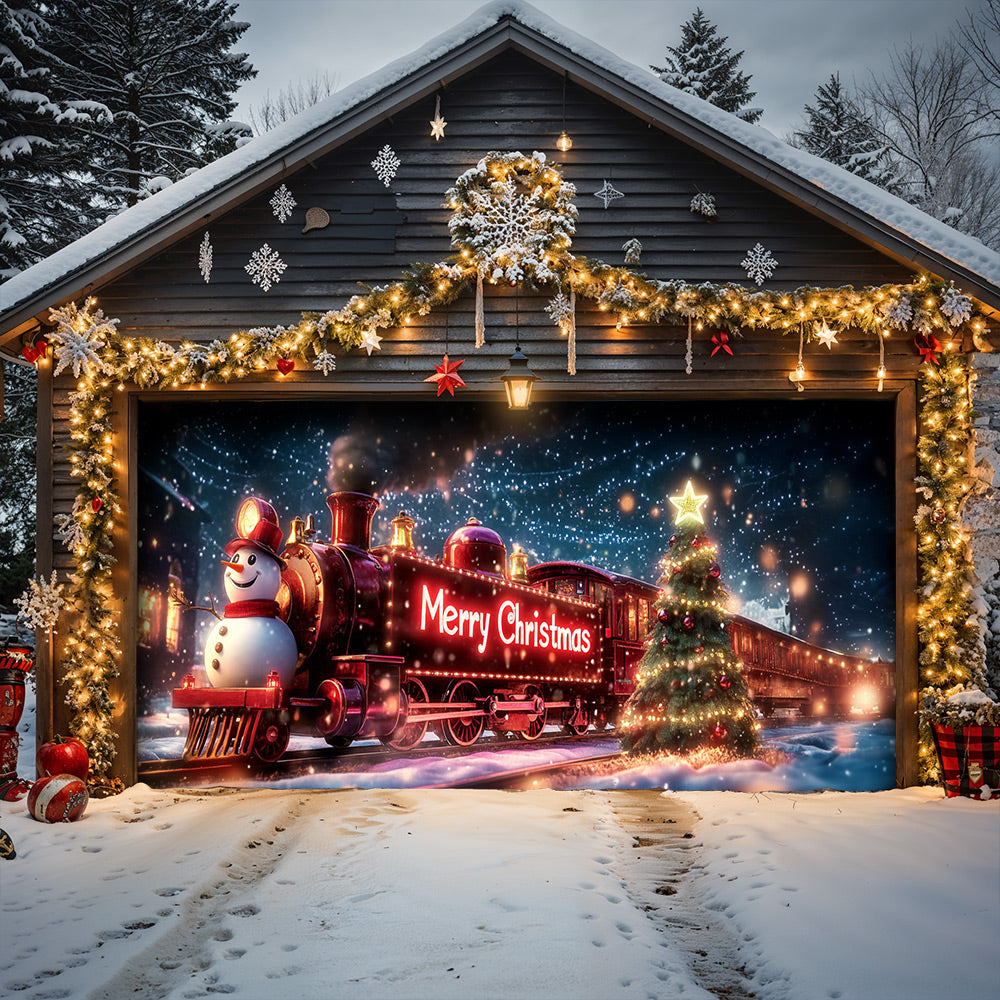 Lorva Christmas Garage Door Banner Decoration Snowman Christmas Night Express