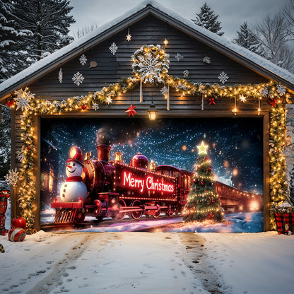 Lorva Christmas Garage Door Banner Decoration Snowman Christmas Night Express