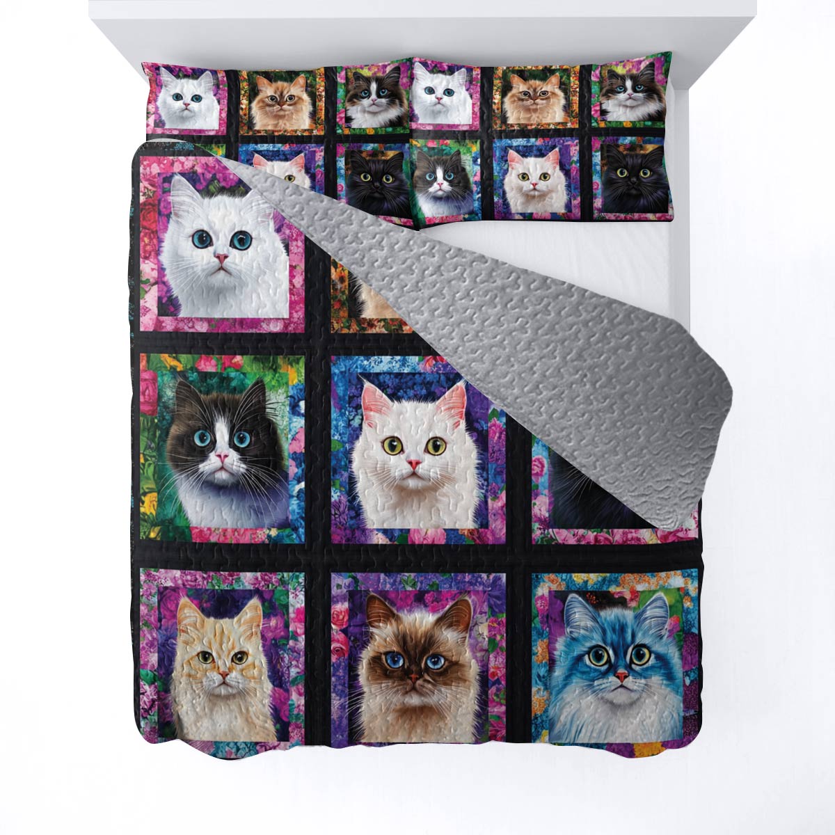 Lorva All Season Quilt 3-Piece Set Colorful Cat Parade