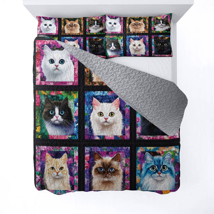 Lorva All Season Quilt 3-Piece Set Colorful Cat Parade