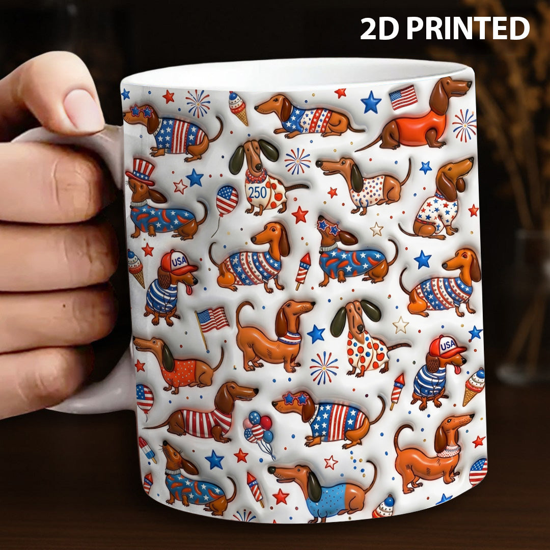 Lorva Dachshund Flat Print Mug Happy Patriotic Day