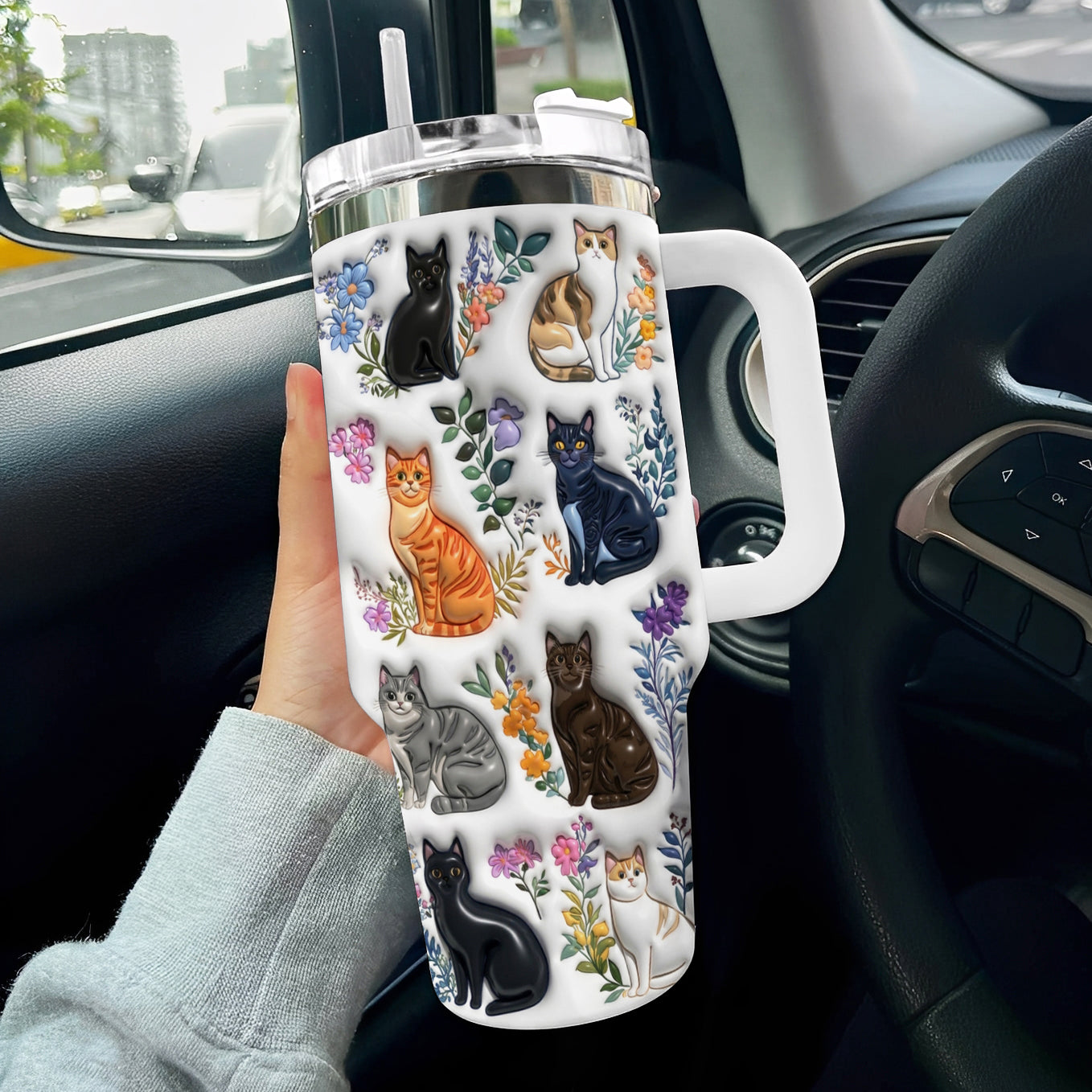 Lorva Tumbler Puffy Charming Floral Cats