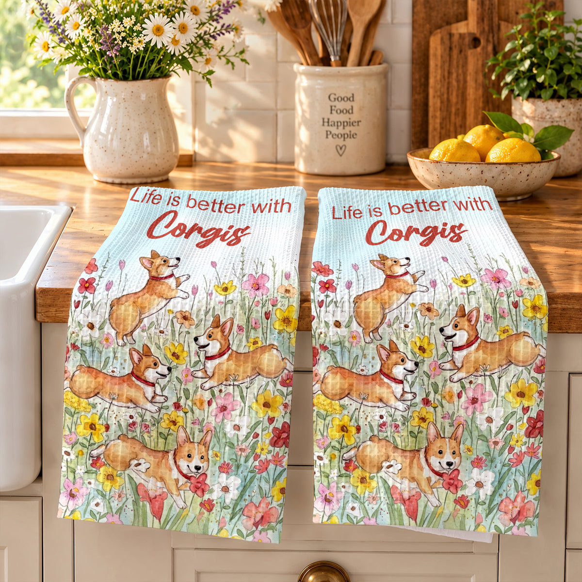 Lorva Corgi Kitchen Towel Life Is Better With Corgis