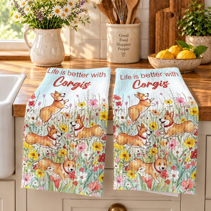 Lorva Corgi Kitchen Towel Life Is Better With Corgis