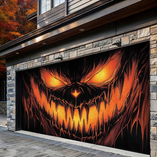 Lorva Halloween Garage Door Banner Decoration Dark Jack-O'-Lantern