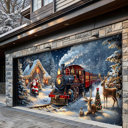 Lorva Christmas Garage Door Banner Decoration Winter Wonderland Christmas Train