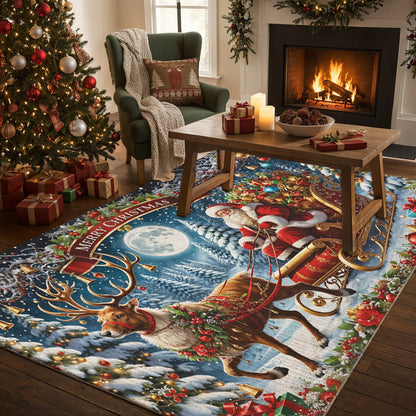 Lorva Cat Area Rug Santa’s Sleigh Ride Spreading Cheer on a Winter’s Eve