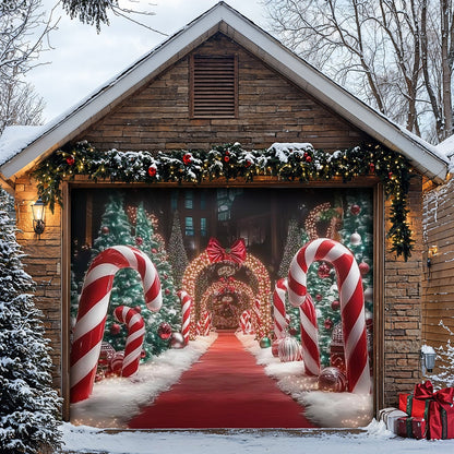 Lorva Christmas Garage Door Banner Decoration Christmas Themed Backdrop With Giant Canes