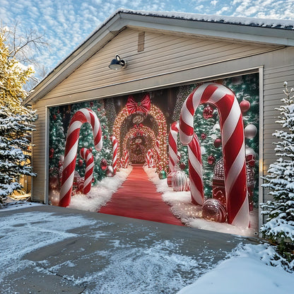 Lorva Christmas Garage Door Banner Decoration Christmas Themed Backdrop With Giant Canes