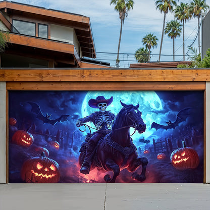 Lorva Halloween Garage Door Banner Decoration Haunted Cowboy Ride