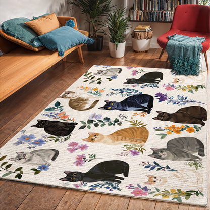 Lorva Area Rug Charming Floral Cats