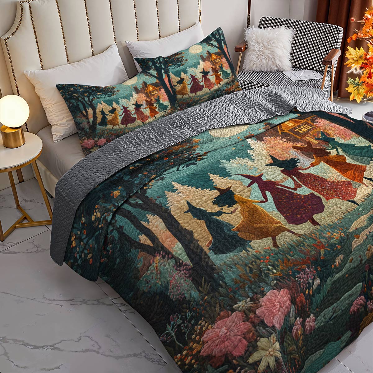 Witch Lorva All Season Quilt 3-Piece Set Autumn Witch Dance