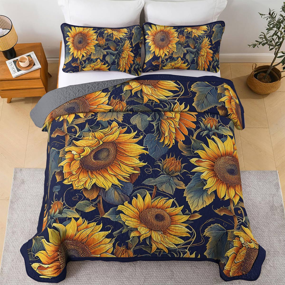 Lorva Sunflower All Season Quilt 3-Piece Set Timeless Sunflower Garden