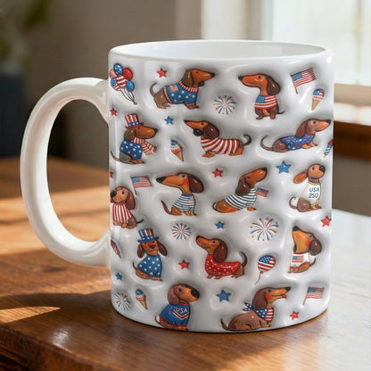 Lorva Dachshund Flat Print Mug Happy Patriotic Day Wiener