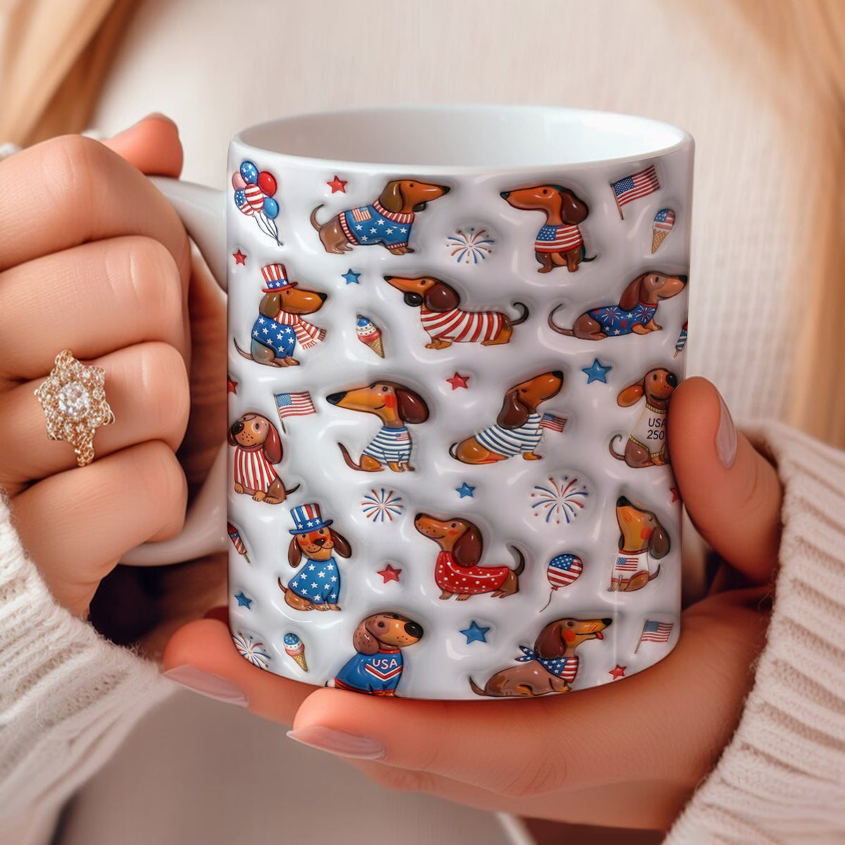 Lorva Dachshund Flat Print Mug Happy Patriotic Day Wiener