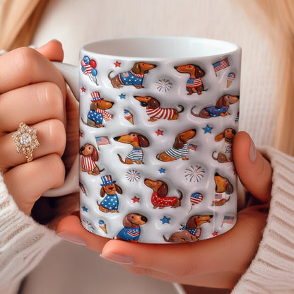 Lorva Dachshund Flat Print Mug Happy Patriotic Day Wiener