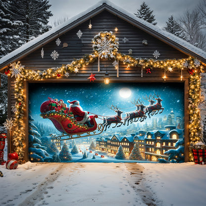 Lorva Snowman Christmas Garage Door Banner Decoration Santa’s Sky Express