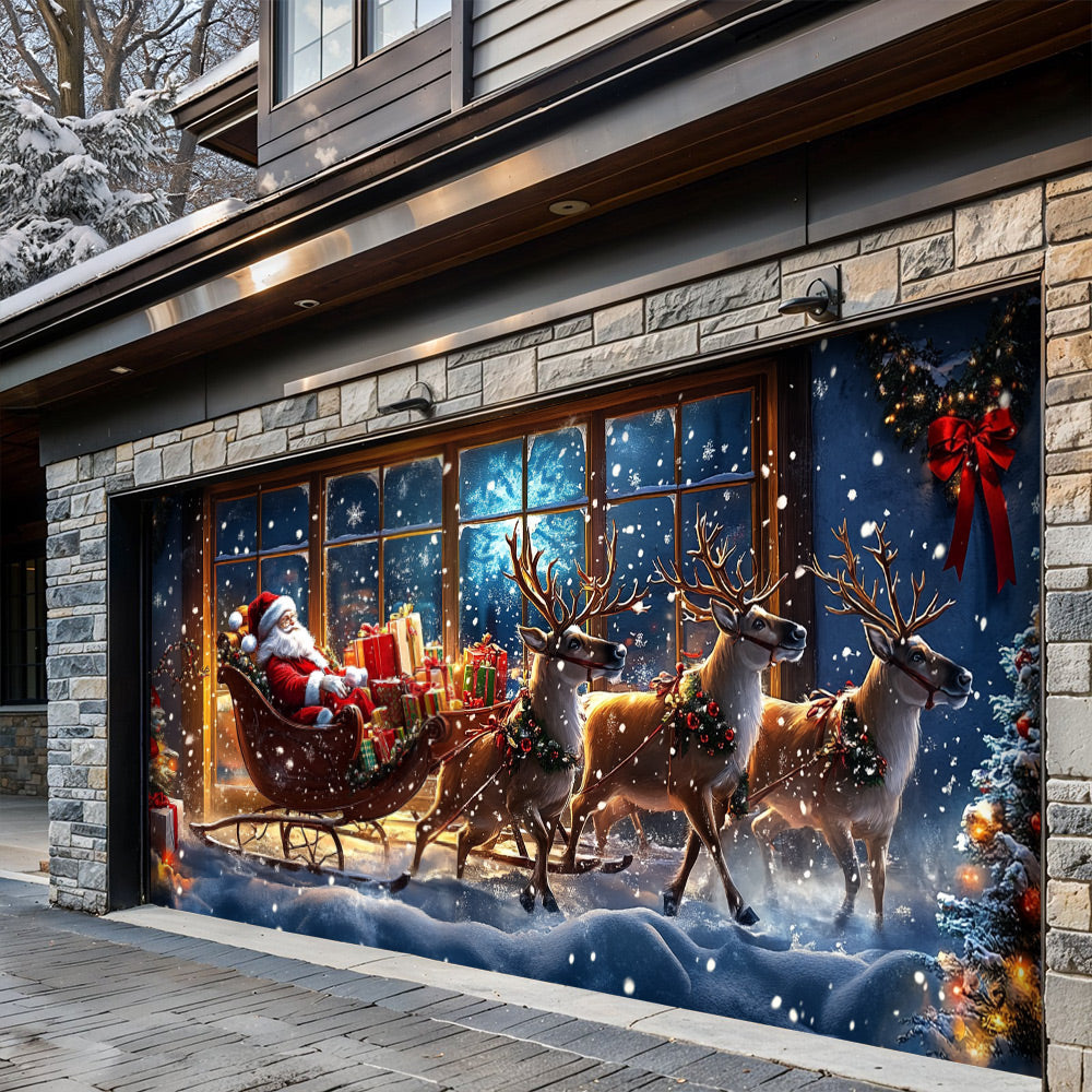 Lorva Christmas Garage Door Banner Decoration Festive Christmas Reindeer & Snow
