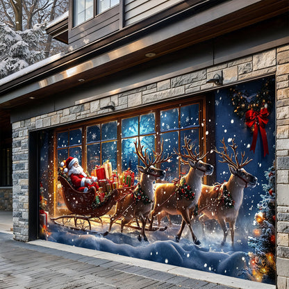 Lorva Christmas Garage Door Banner Decoration Festive Christmas Reindeer & Snow