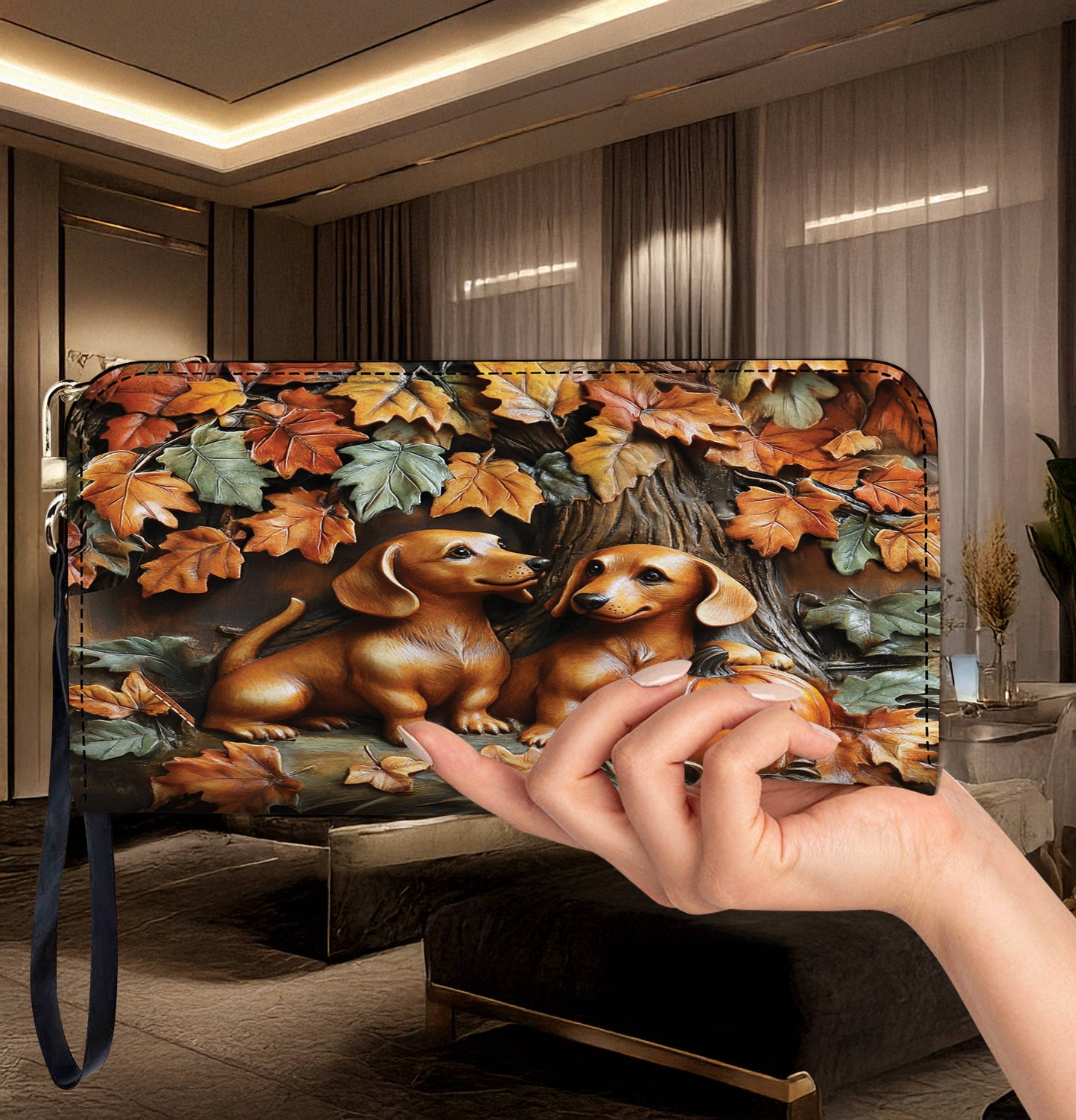 Lorva Dachshund Leather Bag Autumn Tails