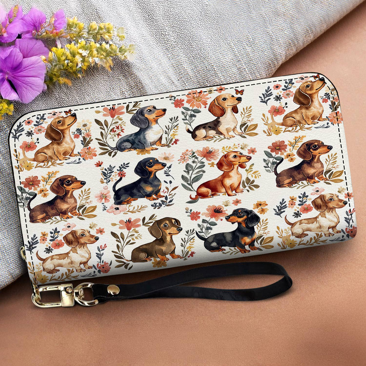 Lorva Dachshund Leather Bag Garden Escape