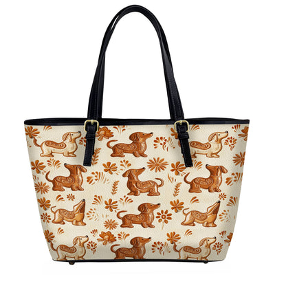 Lorva Leather Tote Bag Cute Dachshund Cake