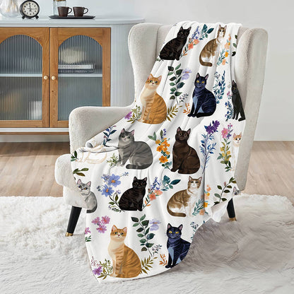 Lorva Fleece Blanket Charming Floral Cats