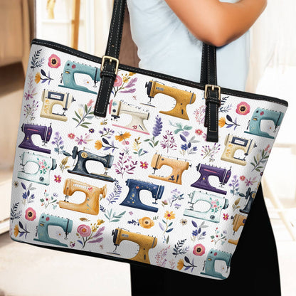 Lorva Leather Tote Bag Floral Sewing Machines