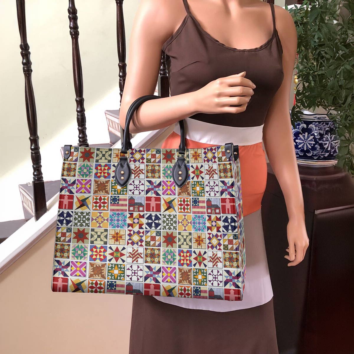 Lorva Leather Bag Beautiful Quilt Block Symphony