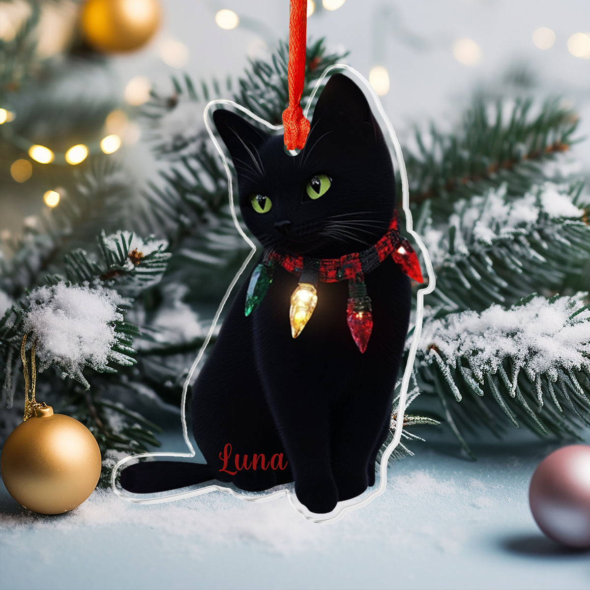 Lorva Black Cat Personalized 2D Acrylic Ornament Glimmerpaws Of Christmas