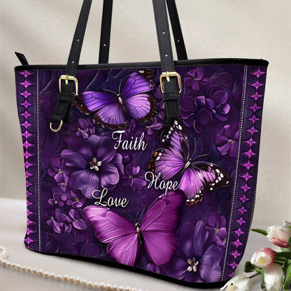 Lorva Butterfly Leather Tote Bag Faith Hope Love