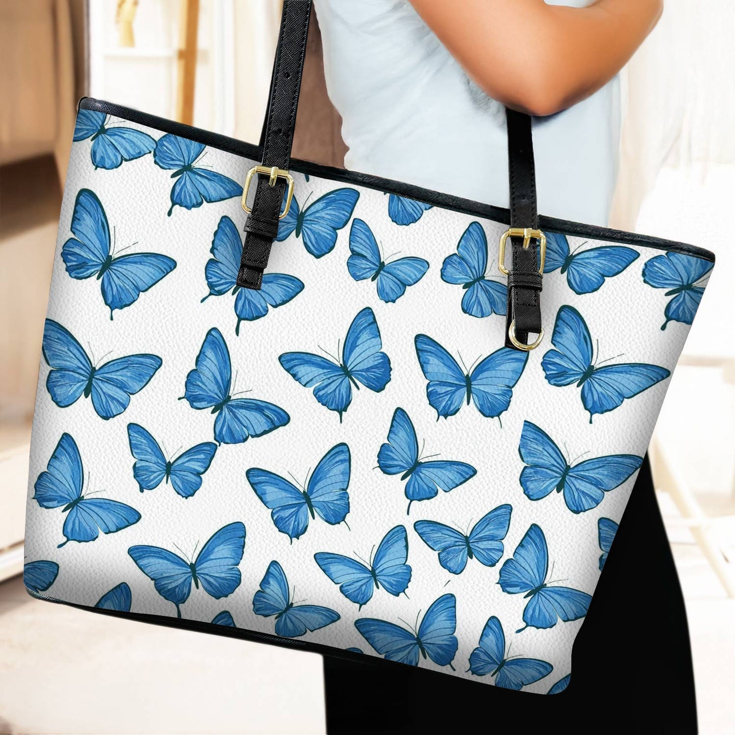 Lorva Butterfly Leather Tote Bag Springtime Flutter