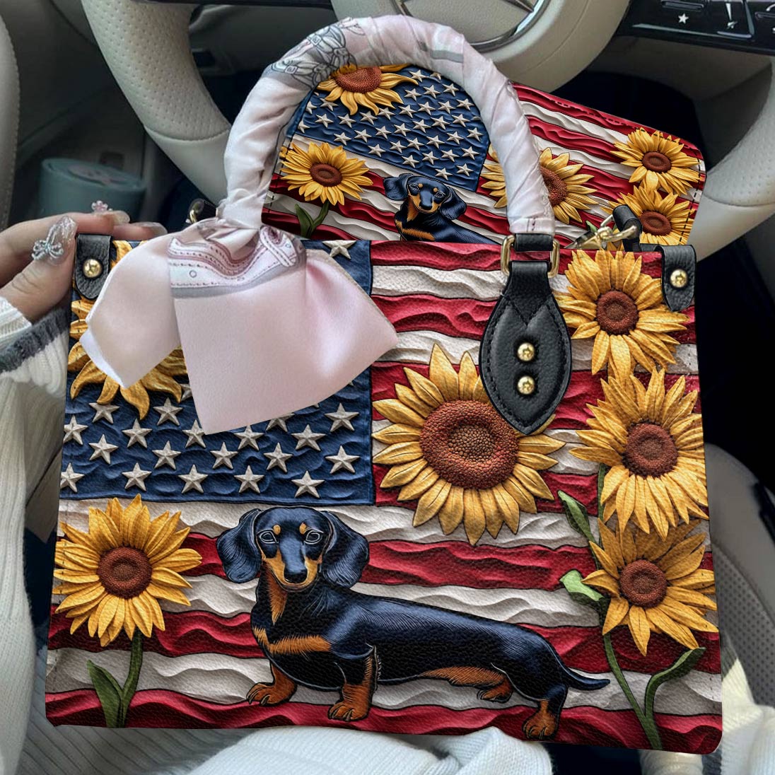 Lorva Dachshund Leather Bag American Bloom