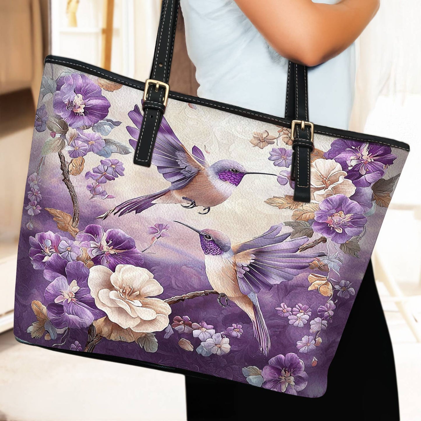 Lorva Hummingbird Leather Tote Bag Wings of Serenity
