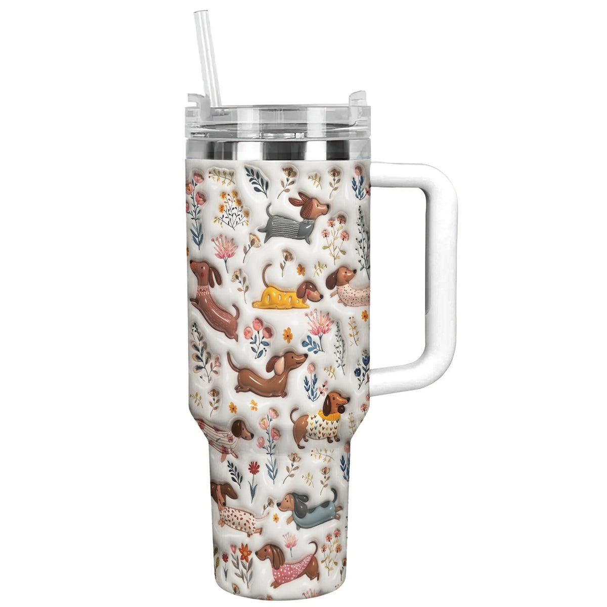 Lorva Dachshund Tumbler Happy Field Flowers